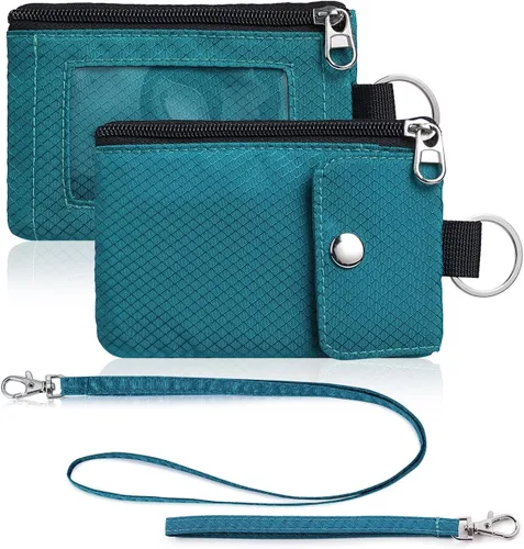 Vista 35 de Artpaxy Cartera minimalista para hombres y mujeres, llavero con bloqueo RFID, con cremallera, pequeña cartera con ventana de identificación, 2