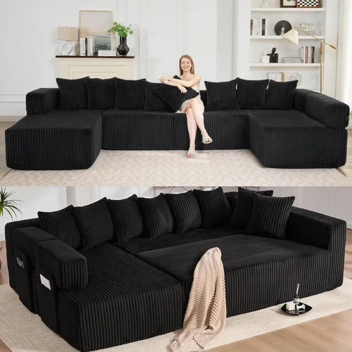 Vista 43 de Sofá grande sin hueso de 125 pulgadas con diván, moderno sofá modular con asiento profundo, sofá tapizado de pana en forma de U para sala de estar