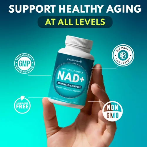 Vista 4 de Suplemento NAD+ - Liposomal + Resveratrol para mujeres y hombres, astaxantina, CoQ10, ácido alfa lipoico, té verde, urolitina, 60 cápsulas