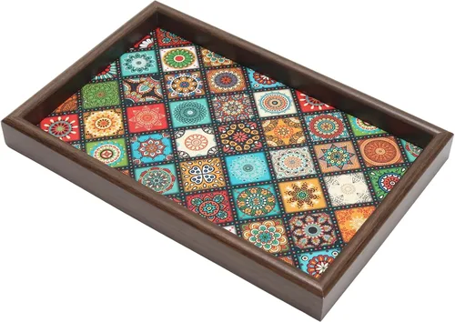 Vista 14 de Bandeja de valet de madera con base de cuero, verde