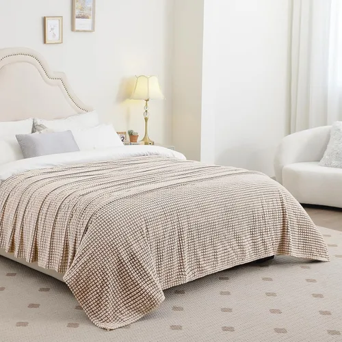 Vista 4 de PLEASANT BOULEVARD Manta Difusa de Tiro de Diseño de Doble Cara a Cuadros Rayada Waffe de Vellón Ligero para Decoración de Cama y Sofá