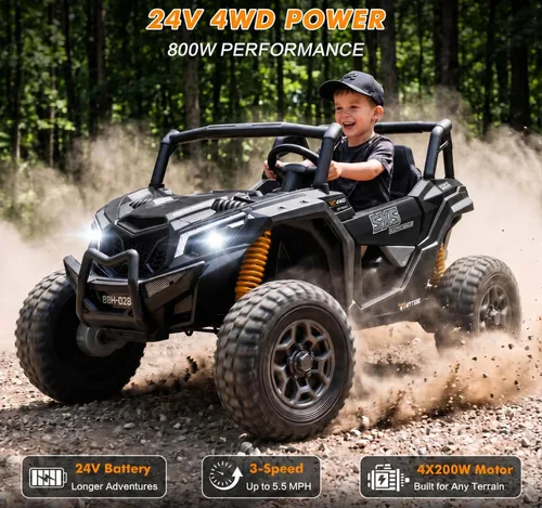 Vista 2 de 24V Ride On UTV Car 2 Seater Electric Ride On Juguete para Niños 4WD Camión Negro