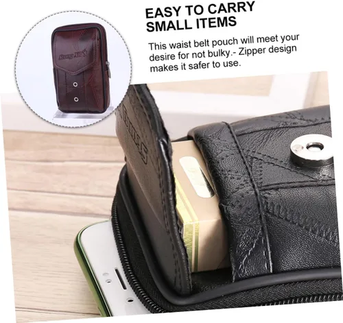Vista 6 de TENDYCOCO Paquete de 1 bolsa de cintura para hombres monedero para hombres bolso vertical para teléfono móvil bolsa de cuero genuino hombres negro