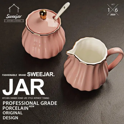 Vista 3 de Sweejar Royal - Juego de azúcar y crema de cerámica, juego de 3 piezas con jarra de crema, azucarero, juego de azúcar con tapa y cuchara, juego