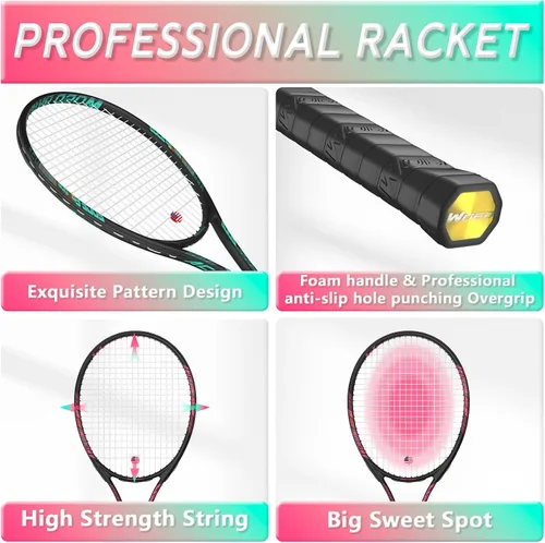 Vista 3 de Raqueta de tenis profesional para adultos, 2 jugadores de 27 pulgadas, raqueta de tenis de velocidad aceptable para principiantes y profesionales
