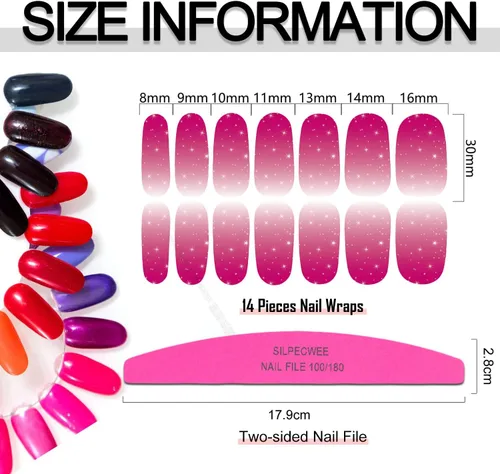 Vista 5 de 16 hojas de calcomanías de esmalte de uñas, envolturas de uñas completas con purpurina, tiras de esmalte de uñas de color sólido, tiras de uñas