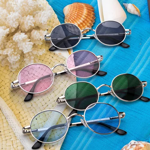 Vista 5 de YAPZOR Gafas de sol redondas clásicas retro con marco de metal para mujeres y hombres