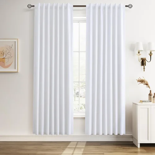 Vista 59 de Guken Cortinas opacas de lino, 2 paneles rústicos, elegantes, 100% opacas, con aislamiento térmico, banda de ganchos y trabilla trasera, 52 x 84