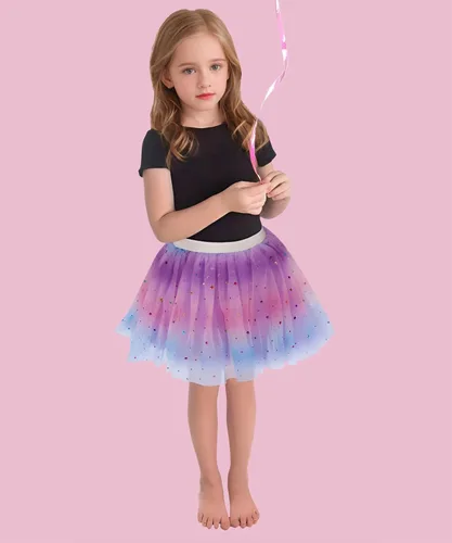 Vista 7 de Jastore Falda tutú arcoíris en capas para niñas, vestido de baile con volantes, ropa de club