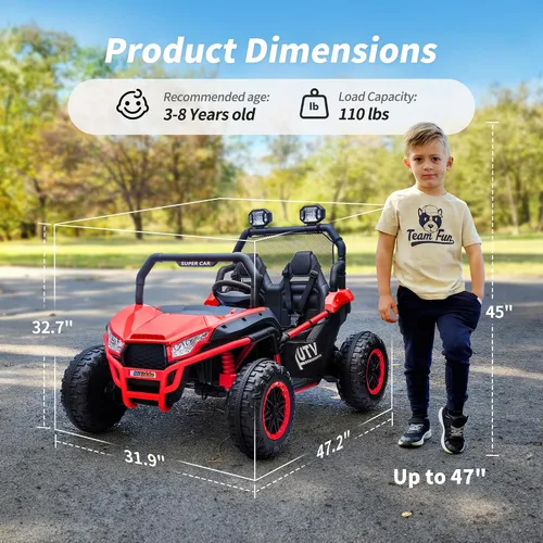 Vista 8 de Hikiddo 24V Kid UTV, coche eléctrico de 2 plazas para niños grandes 3-8 con control remoto Rojo oscuro