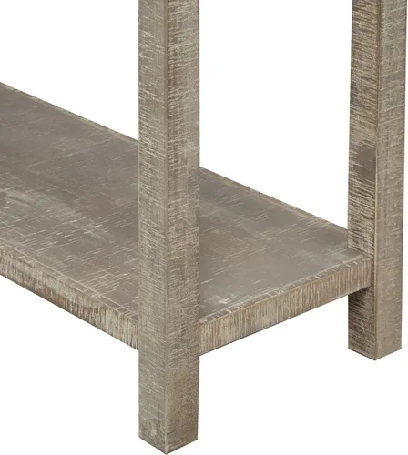 Vista 7 de Mesa consola de sofá de 59 pulgadas de largo, mesa de pasillo rústica con cajones de almacenamiento y estante, mesa de entrada retro de madera