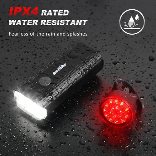 Vista 8 de Ascher USB Rechargeable Bike Light Front and Back, Super Bright 1000 Lumens Bicycle Headlight and Compact Tail Light, 4 Light Modes, Large Capacity