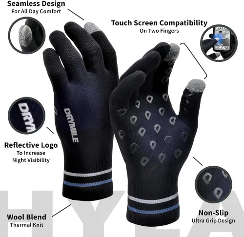 Vista 4 de DRYMILE Guantes impermeables Guantes de mano cálidos de mezcla de lana de nieve de invierno para hombres y mujeres trabajo, senderismo, esquí