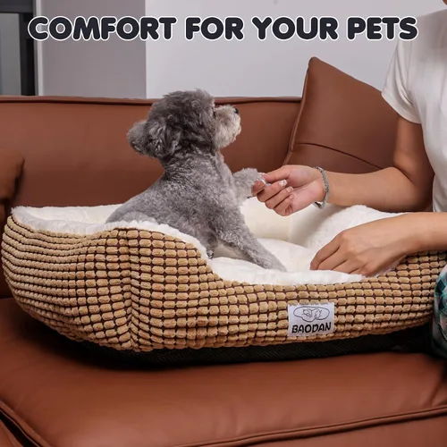 Vista 6 de Cama pequeña para perros pequeños, camas para gatos de interior, lavable, cama rectangular para perros, cálida, suave, relajante, cama duradera