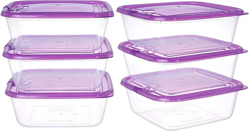 Vista 7 de KIGI Paquete de 6 recipientes de plástico de 20 onzas con tapas, herméticos, rectangulares, para preparación de comidas, microondas, congelación