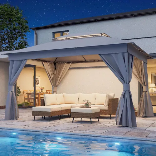 Vista 19 de LAUSAINT HOME - Cenador para exteriores de 8 x 8 pulgadas con cortinas Caqui