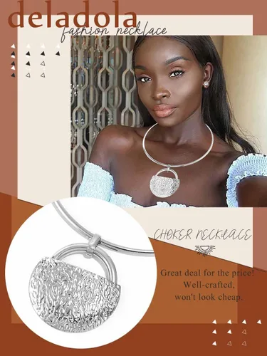 Vista 4 de deladola Juego de gargantillas tribales con colgante redondo étnico africano dorado, accesorios de joyería para mujeres y niñas