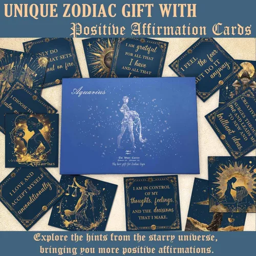 Vista 7 de Faivykyd Regalo de cristales de acuario para mujer, 6 piedras del zodiaco de acuario con 50 tarjetas de afirmación de mantras milagrosos, regalos