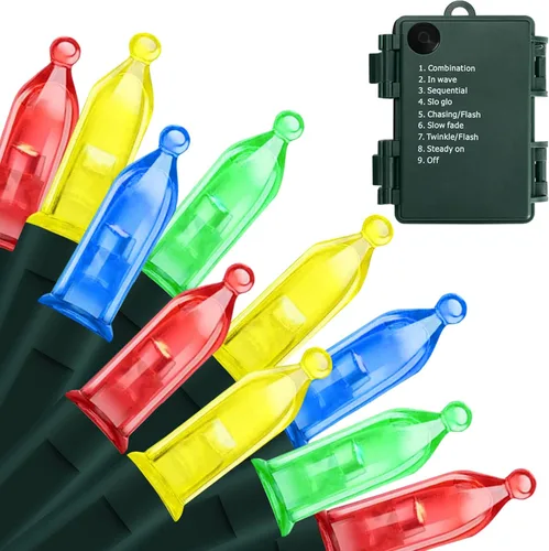 Vista 21 de Luces de Navidad a pilas, paquete de 2 mini tiras de 50 luces LED de 17 pies con 8 modos de temporizador automático, luces de árbol impermeables