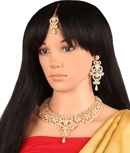 Vista 7 de Conjunto precioso de collar con look real Indian Bollywood, maravillosamente decorado, conjunto de collar adornado para mujer.