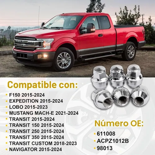 Vista 4 de Tuercas de llanta OEM 14x1.5 para 2015-2024 F150 Expedition Navigator Cromo
