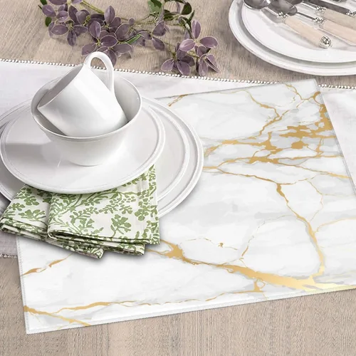 Vista 2 de Tapete de secado de platos de microfibra absorbente de mármol blanco dorado, antideslizante, de secado rápido, resistente al calor, tapete a011