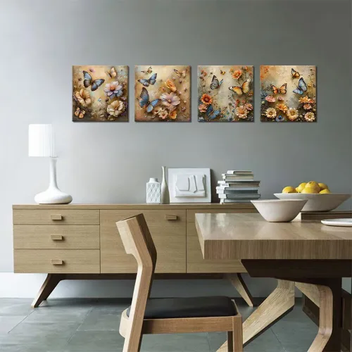 Vista 99 de Wall HDQ Arte de pared de flores para baño, dormitorio, sala de estar, decoración de pared azul y naranja, pintura floral, lienzo impreso, imagen