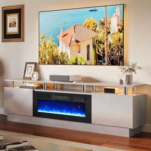 Vista 15 de oneinmil Soporte de TV con chimenea de 70 pulgadas para sala de estar, centro de entretenimiento con chimenea eléctrica con luces LED dobles