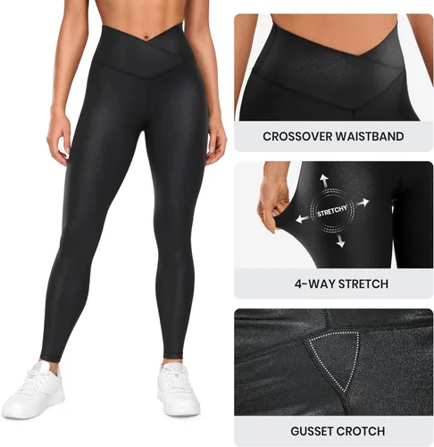 Vista 5 de CRZ YOGA Butterluxe - Leggings de piel sintética mate con cintura cruzada para mujer, 2528 pulgadas, leggings cruzados de cintura alta en V