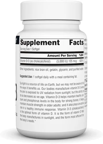 Vista 2 de Source Naturals, Vitamina D-3 1000 UI - 200 cápsulas blandas