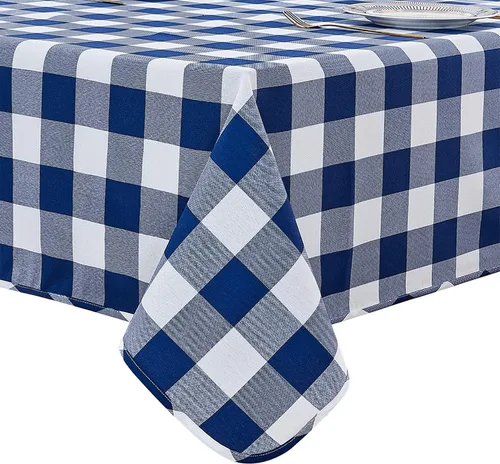 Vista 9 de Mantel rectangular de 70.9 x 55 pulgadas, mantel de cuadros impermeable y reversible, funda de mesa de picnic de mezcla de algodón lavable