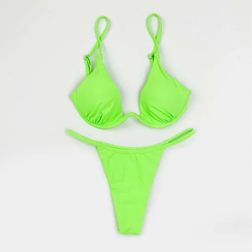 Vista 5 de Conjunto de bikini triangular para mujer, de corte alto, con lazo lateral, de 2 piezas, con lunares, con cordón halter