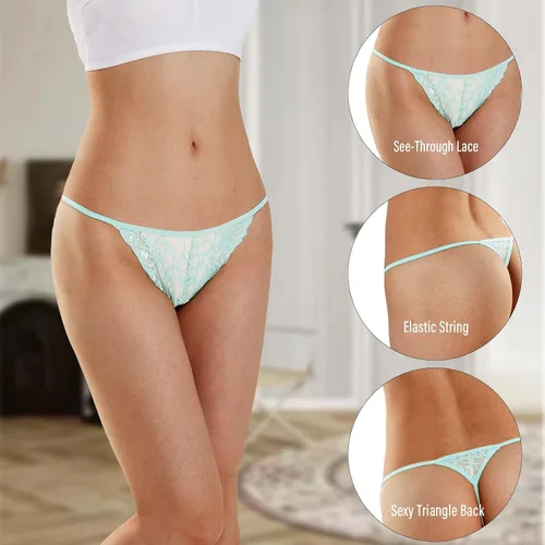 Vista 2 de Umiehary 10 piezas de tangas de mujer transpirables con espalda en T y encaje de talle bajo