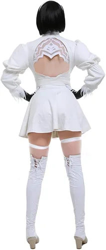 Vista 2 de miccostumes Vestido blanco de dos piezas para mujer, disfraz de cosplay tipo B, falda de leotardo, Blanco