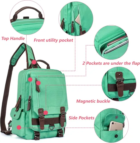 Vista 5 de Leaper - Maleta bandolera de lona, diseño retro, L