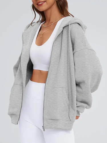 Vista 5 de ATHMILE Women's Cute Hoodies Teen Girl Fall Jacket Oversized Sweatshirts Casual Drawstring Zip Up Y2K Hoodie with Pocket