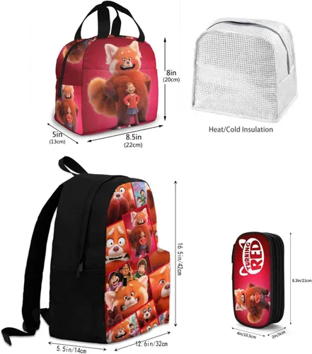 Vista 2 de TUURMNG RED Mochila de anime de 3 piezas con mochilas bolsa de almuerzo y estuche para lápices mochila de anime para niños y niñas mochilas casuales
