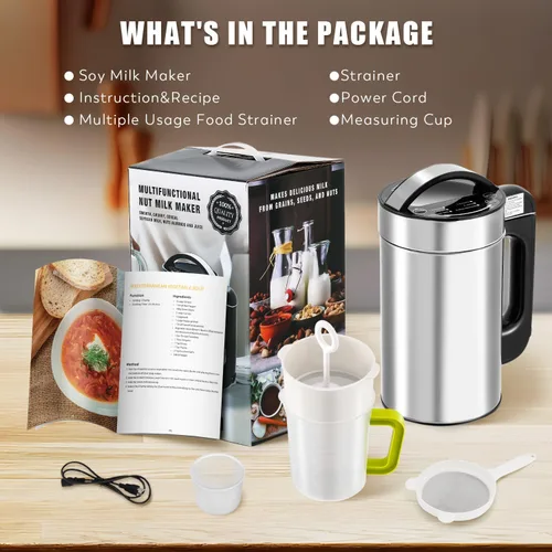 Vista 6 de Moongiantgo Máquina automática de leche de soja 7 en 1 con filtro, máquina automática para hacer sopa casera, leche de almendras, leche a base