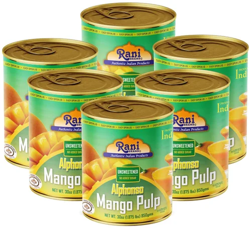 Vista 12 de Puré de pulpa de mango Rani (hace batidos de mango Lassi) Alphonso endulzado 30 onzas (1.875 libras) 29.98 oz ~ Kosher Todo natural Sin OMG