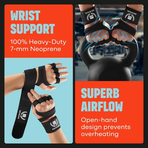 Vista 6 de Mava Sports Guantes de levantamiento de pesas con soporte de muñeca, guantes de entrenamiento, guantes de gimnasio, ideales para entrenamiento