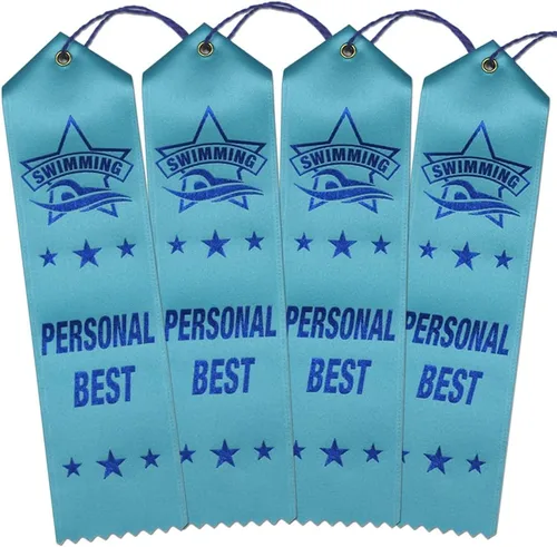 Vista 3 de RibbonsNow Cintas de natación 1er lugar - 100 cintas azules con tarjeta y cuerda 1er Lugar - Azul