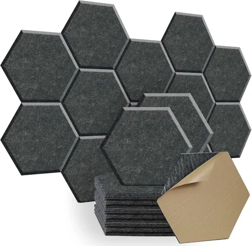 Vista 9 de SHJADE Paquete de 12 paneles acústicos autoadhesivos, acolchado hexagonal a Azul claro