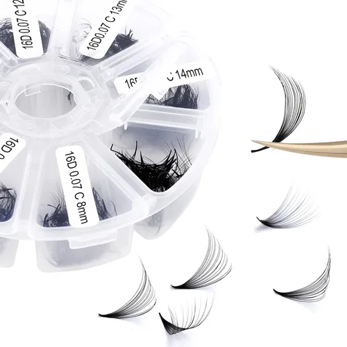 Vista 9 de Racimos de pestañas 60D/80D, extensiones de pestañas DIY, pestañas rizadas D, racimos de pestañas esponjosas, longitud mixta 12-16 mm, racimos