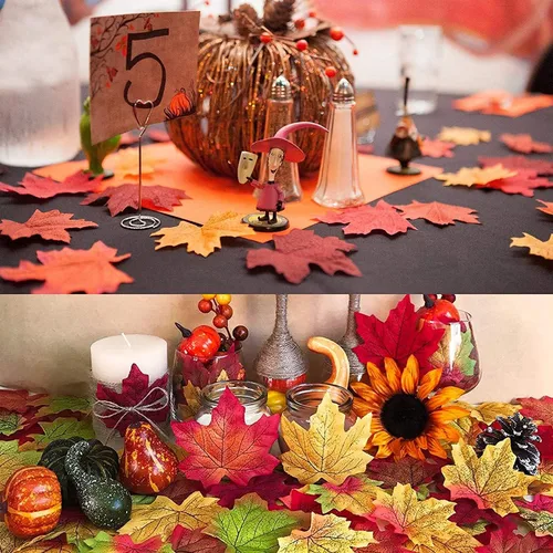 Vista 7 de Juego de 150 piezas de decoración de hojas de arce artificiales de bellota, juego de decoración de mesa de otoño, bellotas de plástico, hojas