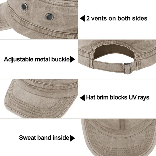 Vista 8 de Geyoga 3 unidades Cadet Army - Gorras de algodón lavado militar para tapas planas ajustables estilo militar sombrero unisex