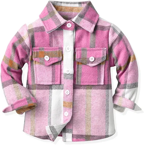 Vista 12 de IBAKOM Chaqueta a cuadros de manga larga con botones para bebés, niños y niñas, trajes de Navidad para otoño e invierno
