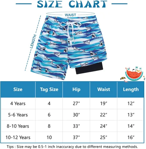Vista 6 de Funnycokid Traje de baño para niños, con forro de compresión, traje de baño de secado rápido, pantalones cortos de playa para niños de 4 a 12 años