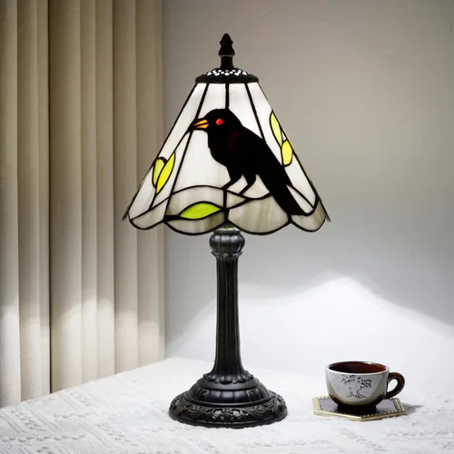 Vista 6 de Lámpara Tiffany de vidrio emplomado con murciélago azul océano, lámpara de mesa de 12" x 19", hecha a mano, decoración costera lista para LED