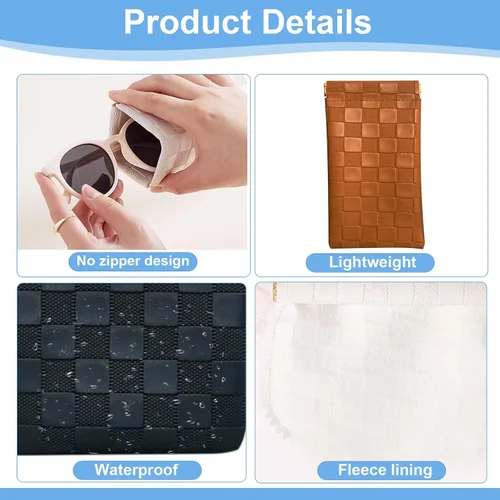 Vista 3 de Estuche para lentes de sol suaves para mujer, 4 piezas, portátil, con parte superior apretable, a cuadros