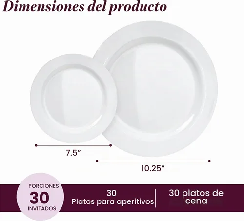Vista 3 de Aya’s 60 Pack de Platos de Plástico para Fiesta - Juego de Platos Desechables Resistente con 30 Platos de Cena y 30 Platos de Ensalada - Platos